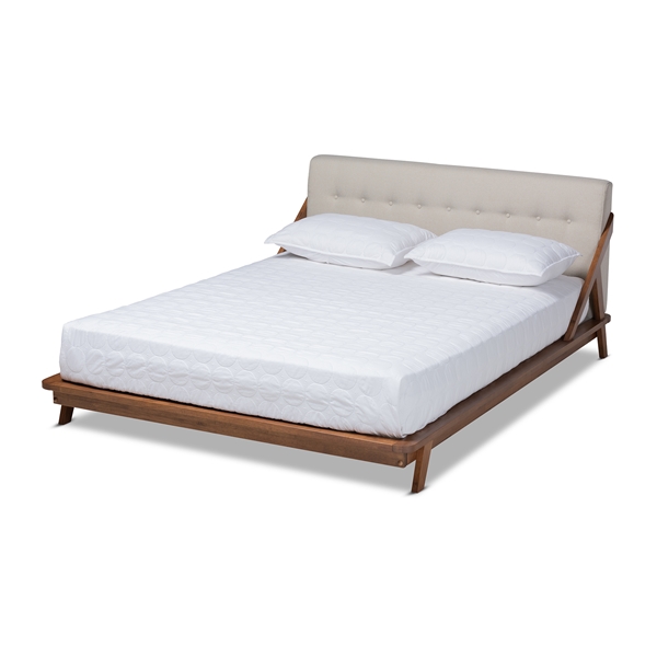 baxton studio Baxton Studio Sante Mid-Century Modern Light Beige Fabric Upholstered Wood Queen Size Platform Bed