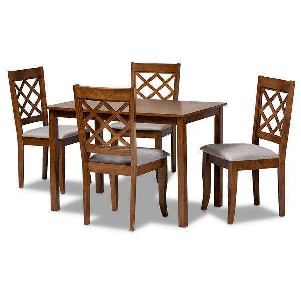 baxton studio Baxton Studio Sari Modern and Contemporary Grey Fabric Upholstered and Walnut Brown Finished Wood 5-Piece Dining Set
