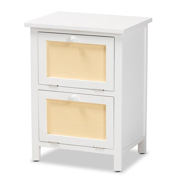 baxton studio Baxton Studio Sariah Mid-Century Modern White Finished Wood and Rattan 2-Door End Table