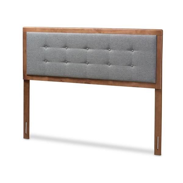 baxton studio Baxton Studio Sarine Mid-Century Modern Dark Grey Fabric Upholstered Walnut Brown Finished Wood Queen Size Headboard