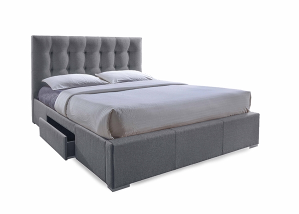 baxton studio Baxton Studio Sarter Contemporary Grid-Tufted Grey Fabric Upholstered Storage King-Size Bed with 2-drawer One (1) King Size Bed