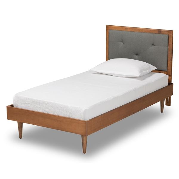 baxton studio Baxton Studio Saul Mid-Century Modern Dark Grey Fabric Upholstered and Walnut Brown Finished Wood Twin Size Platform Bed