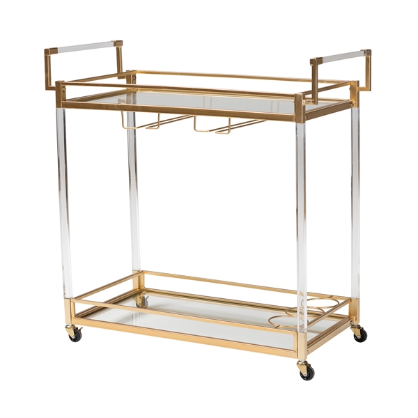 baxton studio Baxton Studio Savannah Contemporary Glam and Luxe Gold Metal and Glass Wine Cart