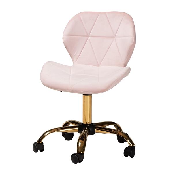 baxton studio Baxton Studio Savara Contemporary Glam and Luxe Blush Pink Velvet Fabric and Gold Metal Swivel Office Chair
