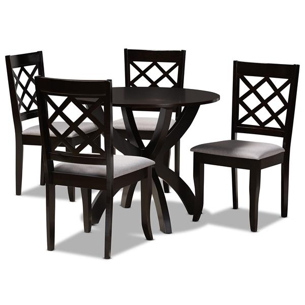baxton studio Baxton Studio Savina Modern and Contemporary Grey Fabric Upholstered and Dark Brown Finished Wood 5-Piece Dining Set