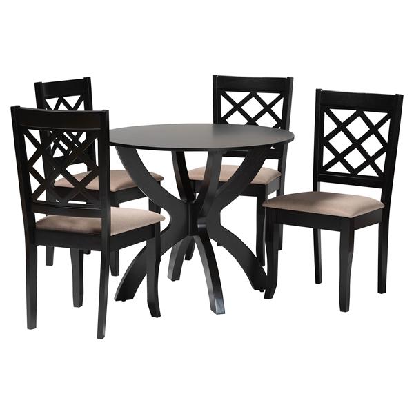 baxton studio Baxton Studio Savina Modern Sand Fabric and Dark Brown Wood 5-Piece Dining Set