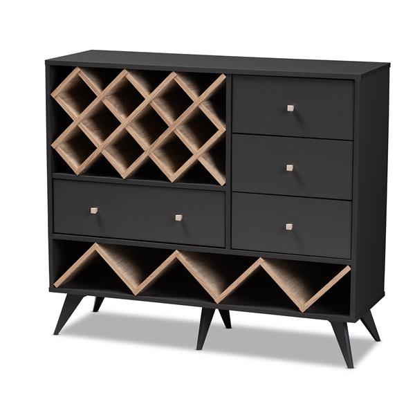baxton studio Baxton Studio Savino Mid-Century Modern Dark Grey and Oak Finished Wood Wine Cabinet