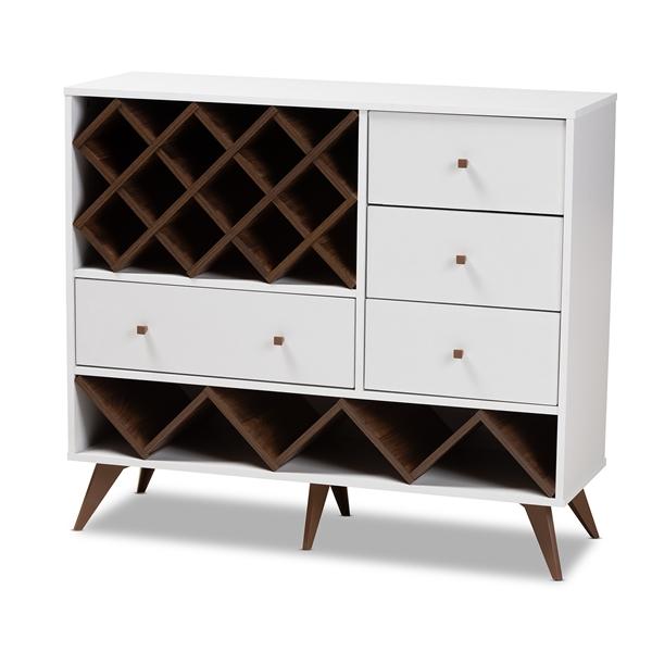 baxton studio Baxton Studio Savino Mid-Century Modern White and Walnut Finished Wood Wine Cabinet