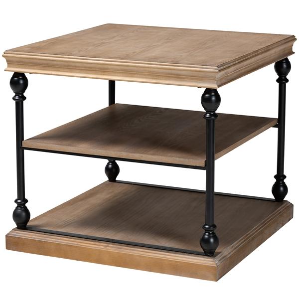 baxton studio Baxton Studio Sebastian Traditional Industrial Greywashed Wood and Black Metal 3-Tier End Table
