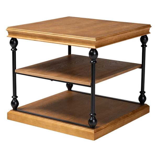 baxton studio Baxton Studio Sebastian Traditional Industrial Oak Brown Finished Wood and Black Metal 3-Tier End Table