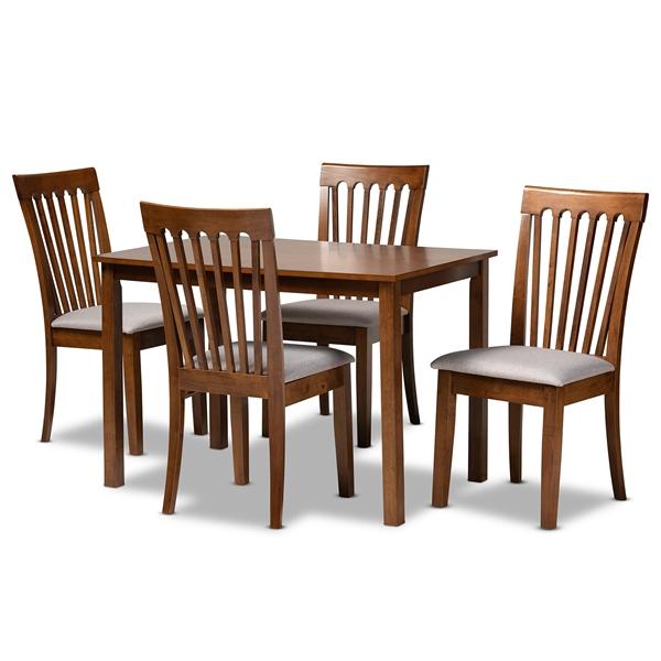 baxton studio Baxton Studio Seda Modern and Contemporary Grey Fabric Upholstered and Walnut Brown Finished Wood 5-Piece Dining Set