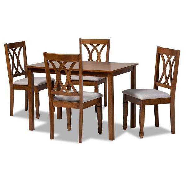 baxton studio Baxton Studio Sefa Modern and Contemporary Grey Fabric Upholstered and Walnut Brown Finished Wood 5-Piece Dining Set