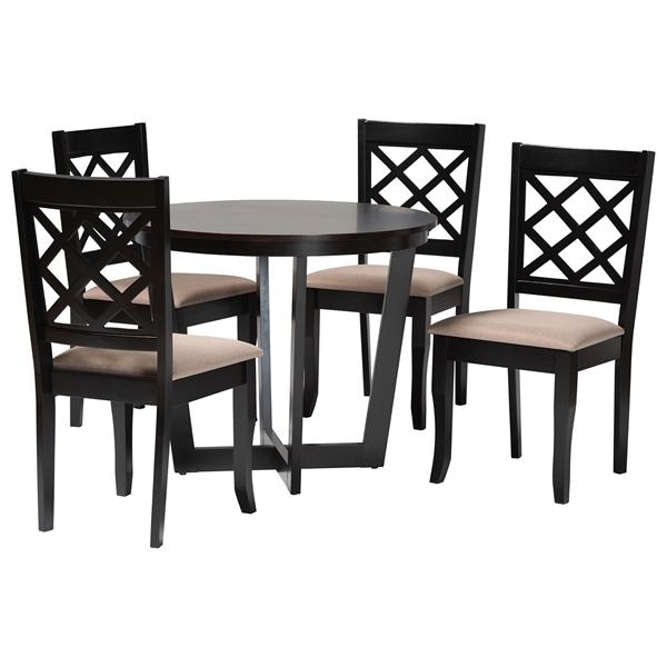 baxton studio Baxton Studio Selby Modern Sand Fabric and Dark Brown Wood 5-Piece Dining Set