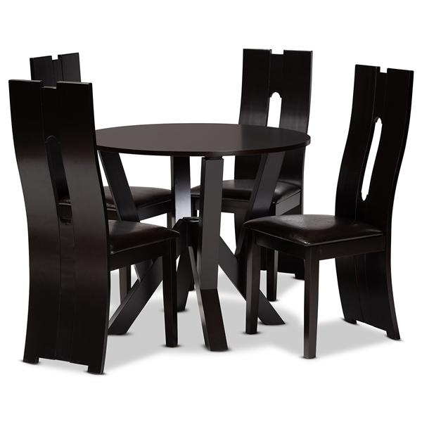 baxton studio Baxton Studio Senan Modern and Contemporary Dark Brown Faux Leather Upholstered and Dark Brown Finished Wood 5-Piece Dining Set