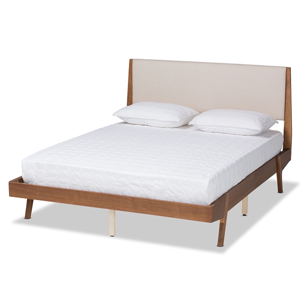 baxton studio Baxton Studio Senna Mid-Century Modern Beige Fabric Upholstered and Walnut Brown Finished Wood King Size Platform Bed