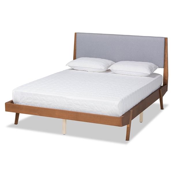baxton studio Baxton Studio Senna Mid-Century Modern Grey Fabric Upholstered and Walnut Brown Finished Wood King Size Platform Bed