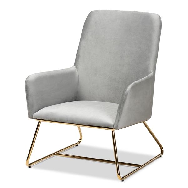 baxton studio Baxton Studio Sennet Glam and Luxe Grey Velvet Fabric Upholstered Gold Finished Armchair