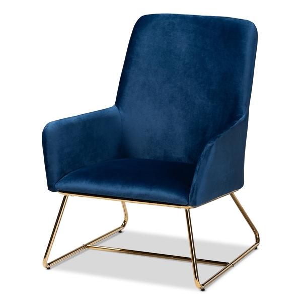 baxton studio Baxton Studio Sennet Glam and Luxe Navy Blue Velvet Fabric Upholstered Gold Finished Armchair