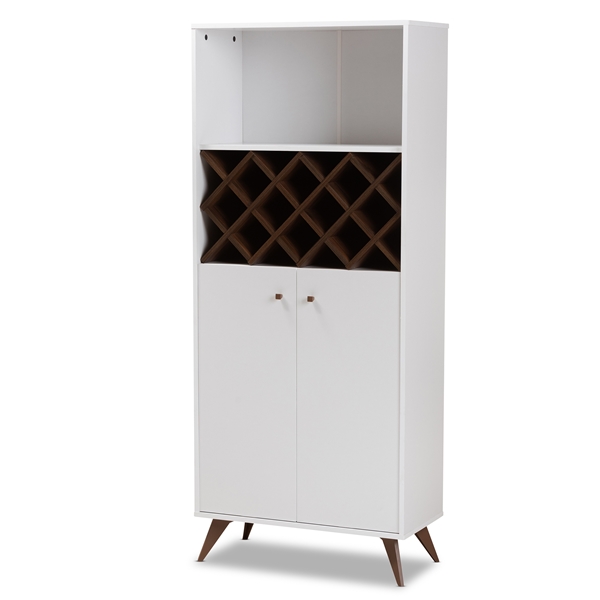 baxton studio Baxton Studio Serafino Mid-Century Modern White and Walnut Finished Wood Wine Cabinet
