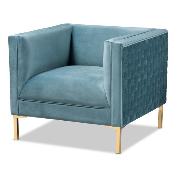 baxton studio Baxton Studio Seraphin Glam and Luxe Light Blue Velvet Fabric Upholstered Gold Finished Armchair