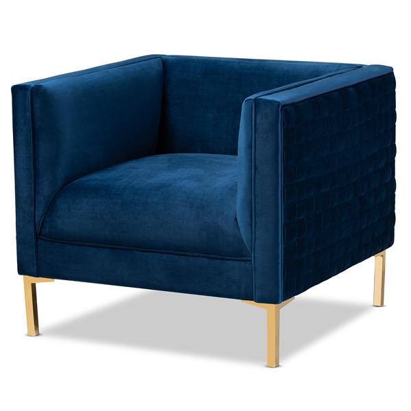 baxton studio Baxton Studio Seraphin Glam and Luxe Navy Blue Velvet Fabric Upholstered Gold Finished Armchair