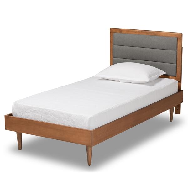 baxton studio Baxton Studio Seren Mid-Century Modern Dark Grey Fabric Upholstered and Walnut Brown Finished Wood Twin Size Platform Bed