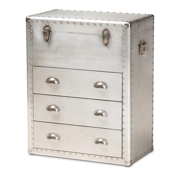 baxton studio Baxton Studio Serge French Industrial Silver Metal 3-Drawer Accent Storage Cabinet