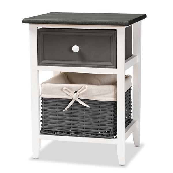 baxton studio Baxton Studio Shadell Modern Transitional Two-Tone Dark Grey and White Finished Wood 1-Drawer Storage Unit with Basket