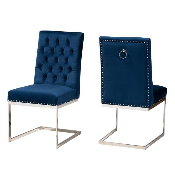 baxton studio Baxton Studio Sherine Contemporary Glam and Luxe Navy Blue Velvet Fabric and Silver Metal 2-Piece Dining Chair Set