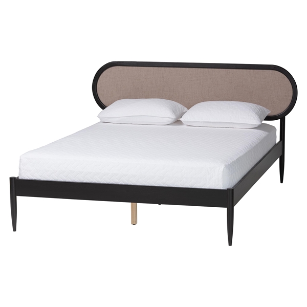 baxton studio Baxton Studio Shirin Mid-Century Beige Fabric and Black Wood Queen Platform Bed