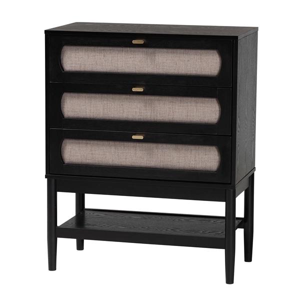baxton studio Baxton Studio Shirin Mid-Century Beige Fabric and Black Wood 3-Drawer Chest