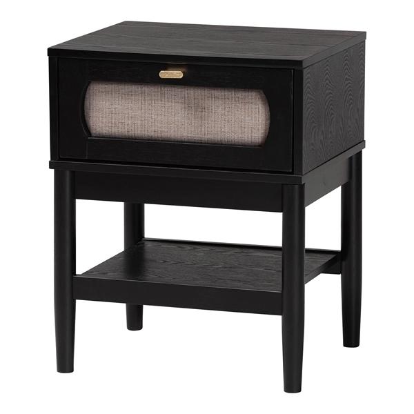 baxton studio Baxton Studio Shirin Mid-Century Beige Fabric and Black Wood 1-Drawer Nightstand
