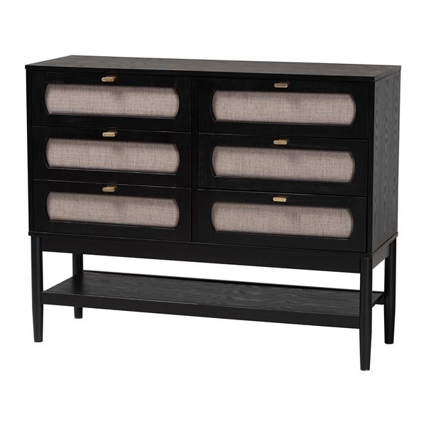 baxton studio Baxton Studio Shirin Mid-Century Beige Fabric and Black Wood 6-Drawer Dresser
