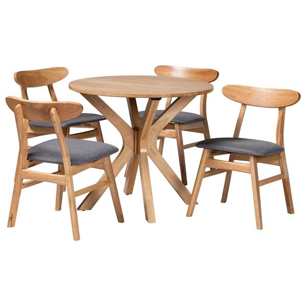baxton studio Baxton Studio Shirina Mid-Century Grey Fabric and Natural Brown Finished Wood 5-Piece Dining Set