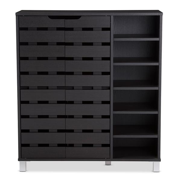 baxton studio Baxton Studio Shirley Modern and Contemporary Dark Brown Wood 2-Door Shoe Cabinet with Open Shelves