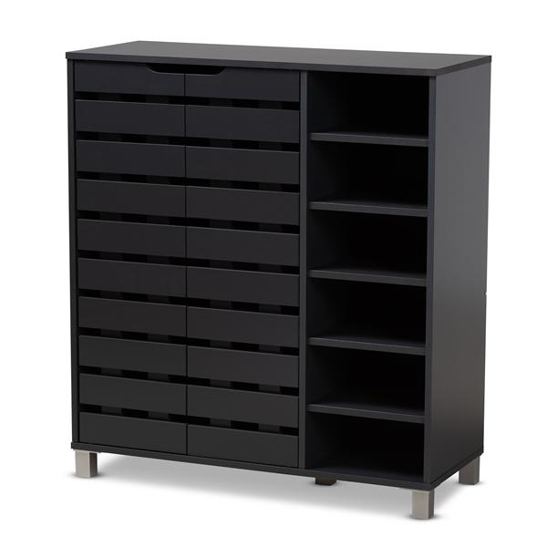 baxton studio Baxton Studio Shirley Modern and Contemporary Dark Grey Finished 2-Door Wood Shoe Storage Cabinet with Open Shelves