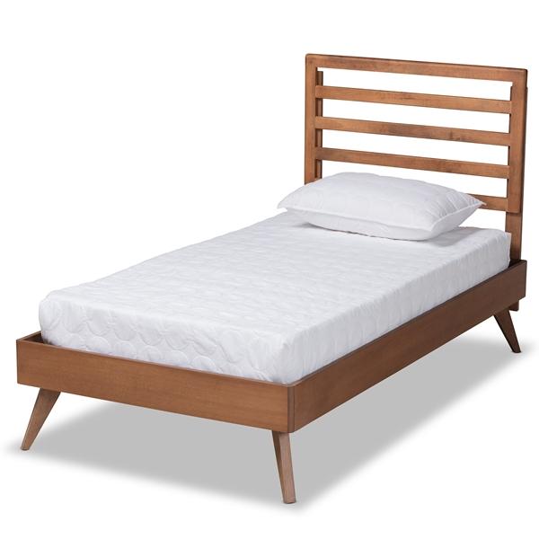 baxton studio Baxton Studio Shiro Mid-Century Modern Ash Walnut Finished Wood Twin Size Platform Bed