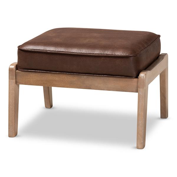baxton studio Baxton Studio Sigrid Mid-Century Modern Dark Brown Faux Leather Effect Fabric Upholstered Antique Oak Finished Wood Ottoman