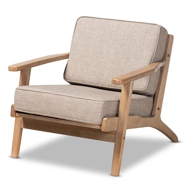 baxton studio Baxton Studio Sigrid Mid-Century Modern Light Grey Fabric Upholstered Antique Oak Finished Wood Armchair
