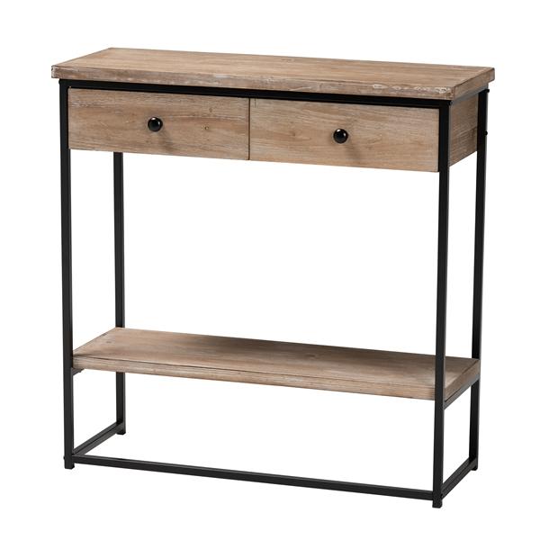 baxton studio Baxton Studio Silas Modern Industrial Natural Brown Finished Wood and Black Metal 2-Drawer Console Table