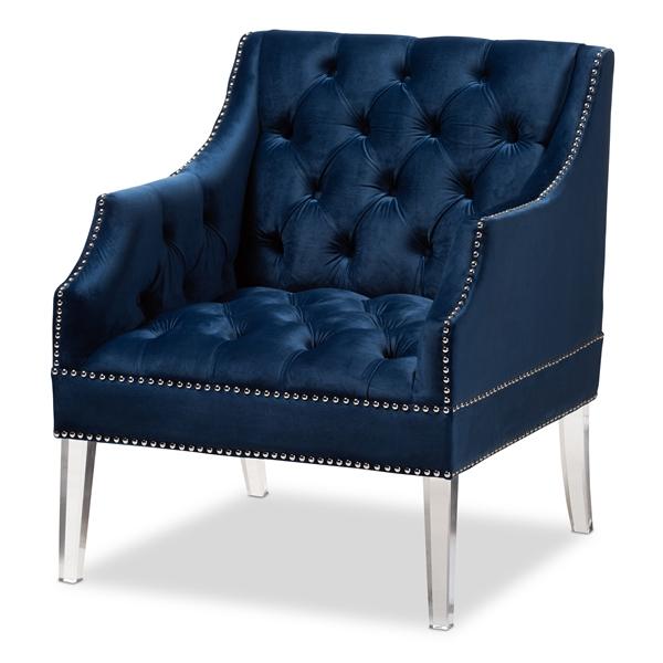 baxton studio Baxton Studio Silvana Modern and Contemporary Navy Velvet Fabric Upholstered Lounge Chair with Acrylic Legs