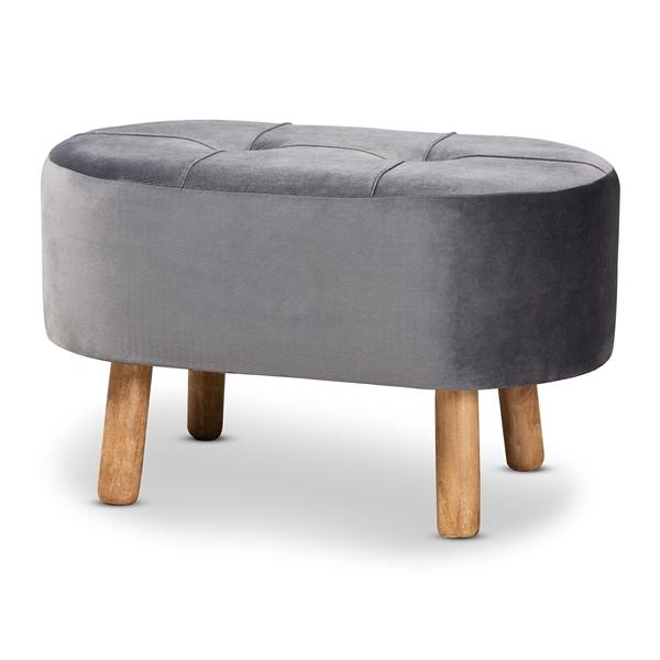 baxton studio Baxton Studio Simone Mid-Century Modern Grey Velvet Fabric Upholstered Wood Ottoman