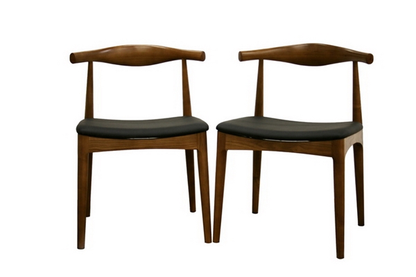 baxton studio Baxton Studio Sonore Mid-Century Modern Black Faux Leather and Walnut Brown Finished Wood 2-Piece Dining Chair Set