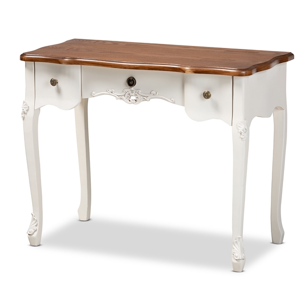 baxton studio Baxton Studio Sophie Classic Traditional French Country White and Brown Finished Small 3-Drawer Wood Console Table