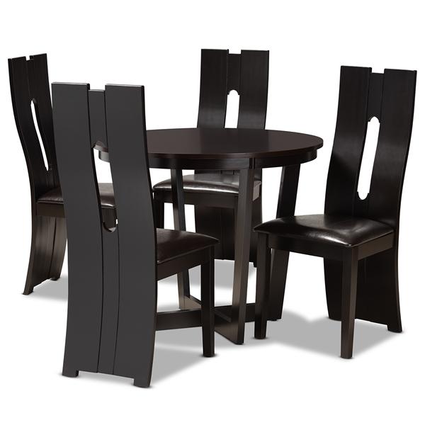 baxton studio Baxton Studio Sorley Modern and Contemporary Dark Brown Faux Leather Upholstered and Dark Brown Finished Wood 5-Piece Dining Set