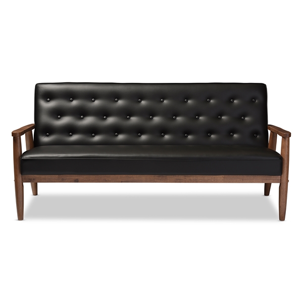 baxton studio Baxton Studio Sorrento Mid-century Retro Modern Black Faux Leather Upholstered Wooden 3-seater Sofa
