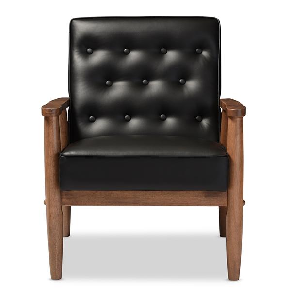 baxton studio Baxton Studio Sorrento Mid-century Retro Modern Black Faux Leather Upholstered Wooden Lounge Chair