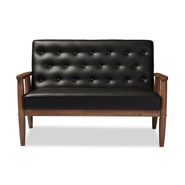 baxton studio Baxton Studio Sorrento Mid-century Retro Modern Black Faux Leather Upholstered Wooden 2-seater Loveseat