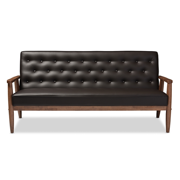 baxton studio Baxton Studio Sorrento Mid-century Retro Modern Brown Faux Leather Upholstered Wooden 3-seater Sofa
