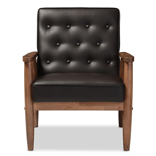 baxton studio Baxton Studio Sorrento Mid-century Retro Modern Brown Faux Leather Upholstered Wooden Lounge Chair